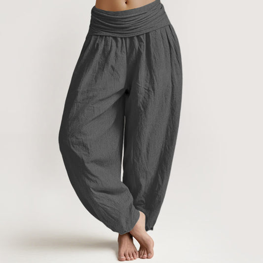 Buddha Stones Solid Color DimGray Pure Cotton Women's Elastic Waist Harem Pants
