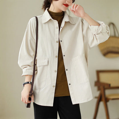 Buddha Stones Women's Long Sleeve Button Cotton Jacket With Pockets