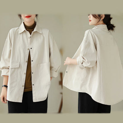 Buddha Stones Women's Long Sleeve Button Cotton Jacket With Pockets