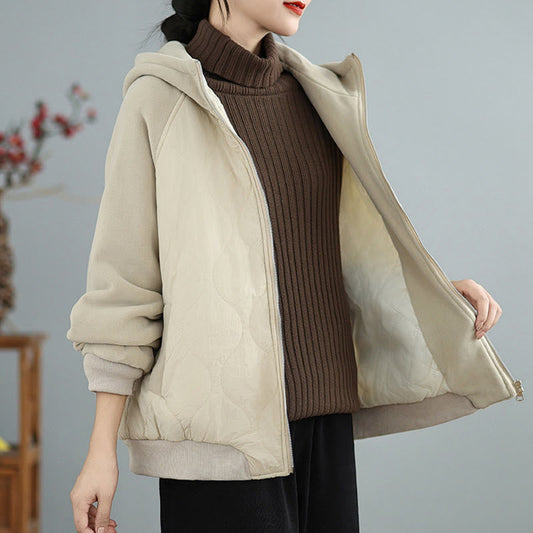Buddha Stones Women's Long Sleevethickened Warm Hood Cotton Jacket With Pockets