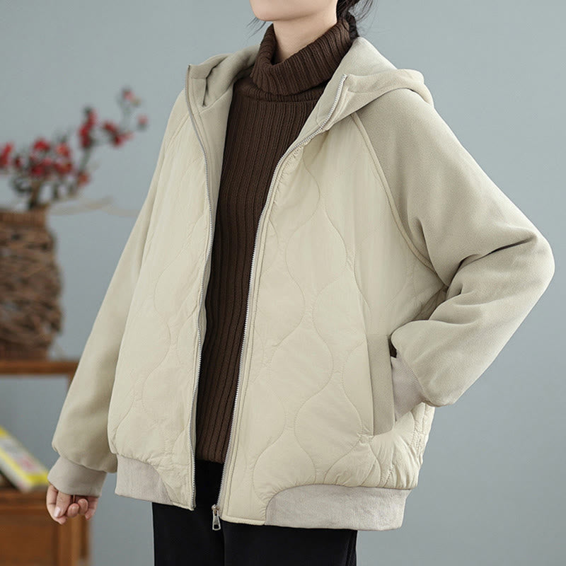 Buddha Stones Women's Long Sleevethickened Warm Hood Cotton Jacket With Pockets