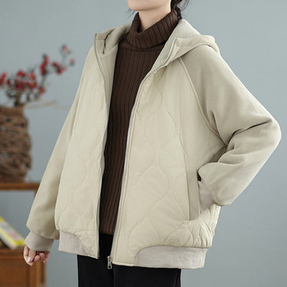 Buddha Stones Women's Long Sleevethickened Warm Hood Cotton Jacket With Pockets