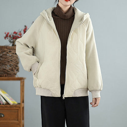 Buddha Stones Women's Long Sleevethickened Warm Hood Cotton Jacket With Pockets