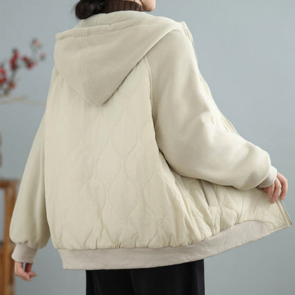 Buddha Stones Women's Long Sleevethickened Warm Hood Cotton Jacket With Pockets