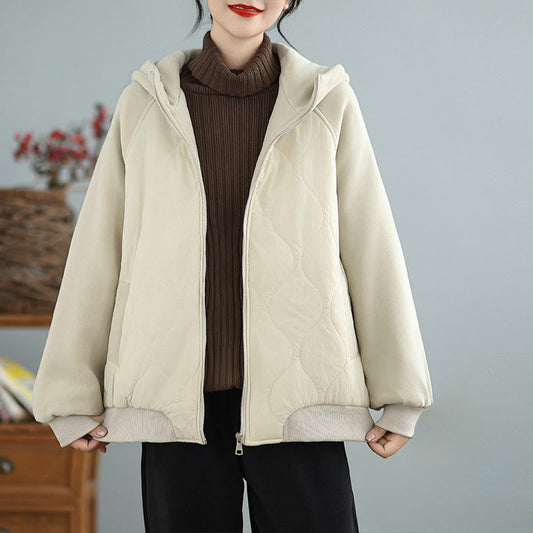 Buddha Stones Women's Long Sleevethickened Warm Hood Cotton Jacket With Pockets
