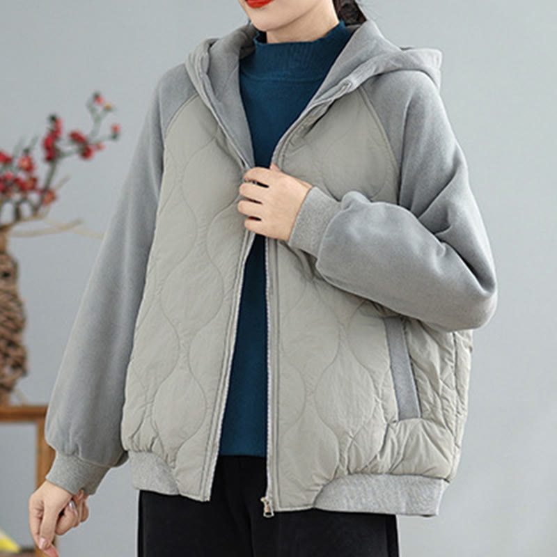 Buddha Stones Women's Long Sleevethickened Warm Hood Cotton Jacket With Pockets