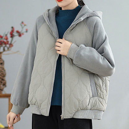 Buddha Stones Women's Long Sleevethickened Warm Hood Cotton Jacket With Pockets