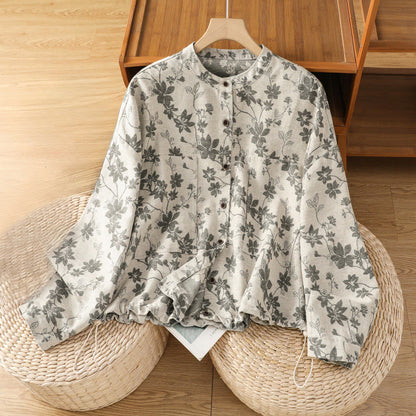 Buddha Stones Casual Printed Pattern Women's Long Sleeve Polyester Shirt