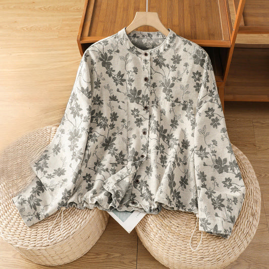 Buddha Stones Casual Printed Pattern Women's Long Sleeve Polyester Shirt
