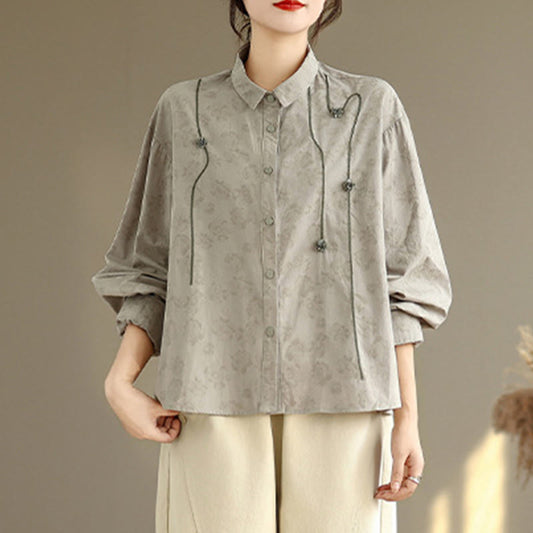 Buddha Stones Casual Embroidered Florals Women's Long Sleeve Polyester Shirt