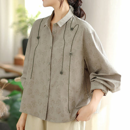 Buddha Stones Casual Embroidered Florals Women's Long Sleeve Polyester Shirt