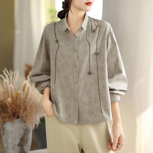 Buddha Stones Casual Embroidered Florals Women's Long Sleeve Polyester Shirt