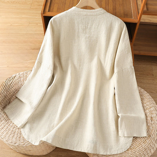 Buddha Stones Casual Frog-button Women's Long Sleeve Cotton Polyester Shirt With Pockets