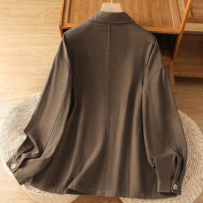 Buddha Stones Casual Women's Long Sleeve Stand Collar Cotton Polyester Shirt With Pockets