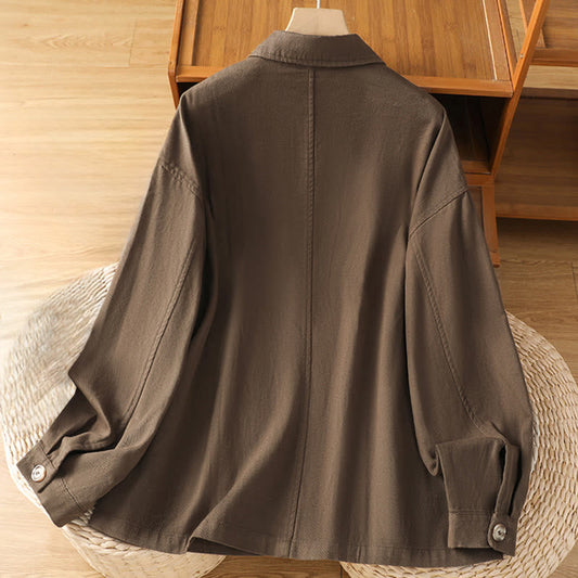 Buddha Stones Casual Women's Long Sleeve Stand Collar Cotton Polyester Shirt With Pockets