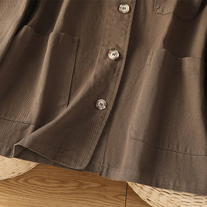 Buddha Stones Casual Women's Long Sleeve Stand Collar Cotton Polyester Shirt With Pockets
