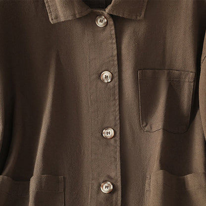 Buddha Stones Casual Women's Long Sleeve Stand Collar Cotton Polyester Shirt With Pockets