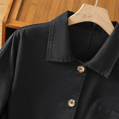 Buddha Stones Casual Women's Long Sleeve Stand Collar Cotton Polyester Shirt With Pockets