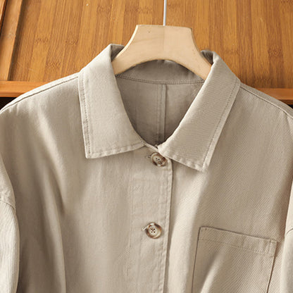 Buddha Stones Casual Women's Long Sleeve Stand Collar Cotton Polyester Shirt With Pockets