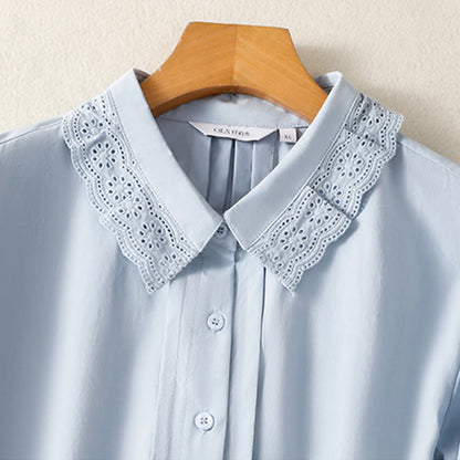 Buddha Stones Casual Women's Long Sleeve Lace Lapel Cotton Shirt