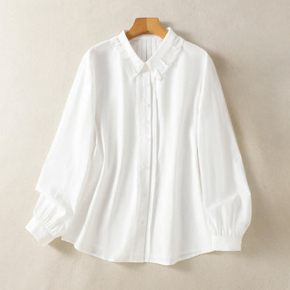 Buddha Stones Casual Women's Long Sleeve Lace Lapel Cotton Shirt