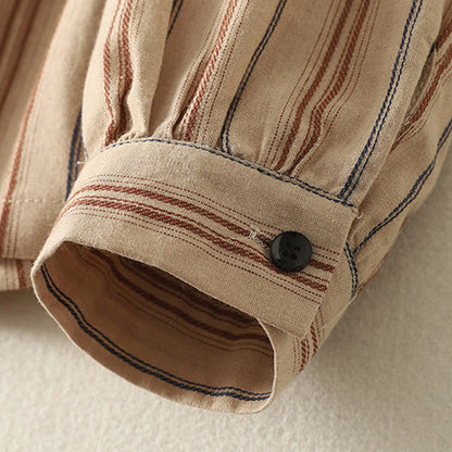 Buddha Stones Casual Retro Stripes Women's Long Sleeve Polyester Shirt