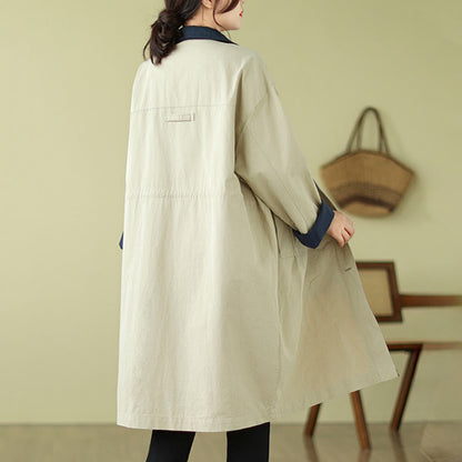 Buddha Stones Splicing Color Buttons Women's Cotton Coat With Pockets