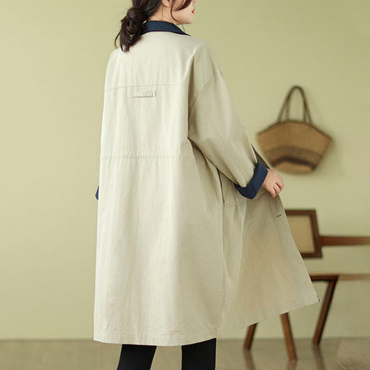 Buddha Stones Splicing Color Buttons Women's Cotton Coat With Pockets