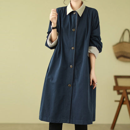 Buddha Stones Splicing Color Buttons Women's Cotton Coat With Pockets