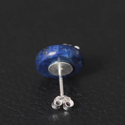 Buddha Stones Lazurite 925 Sterling Silver Lotus Pattern Enlightenment Earrings