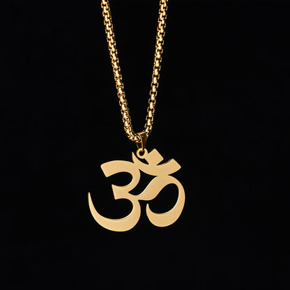 Buddha Stones Om Symbol Mantra Stainless Steel Focus Necklace Pendant