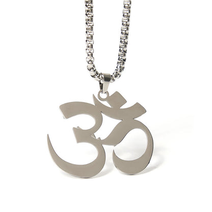 Buddha Stones Om Symbol Mantra Stainless Steel Focus Necklace Pendant