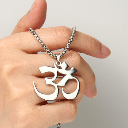 Buddha Stones Om Symbol Mantra Stainless Steel Focus Necklace Pendant