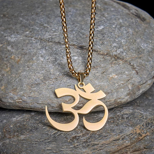 Buddha Stones Om Symbol Mantra Stainless Steel Focus Necklace Pendant