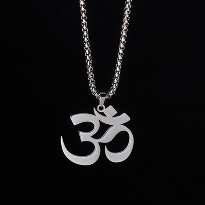 Buddha Stones Om Symbol Mantra Stainless Steel Focus Necklace Pendant