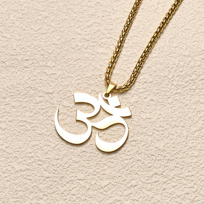 Buddha Stones Om Symbol Mantra Stainless Steel Focus Necklace Pendant