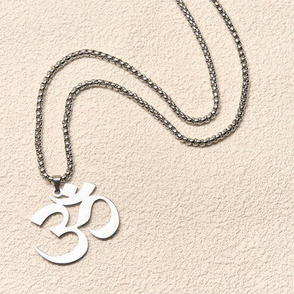 Buddha Stones Om Symbol Mantra Stainless Steel Focus Necklace Pendant