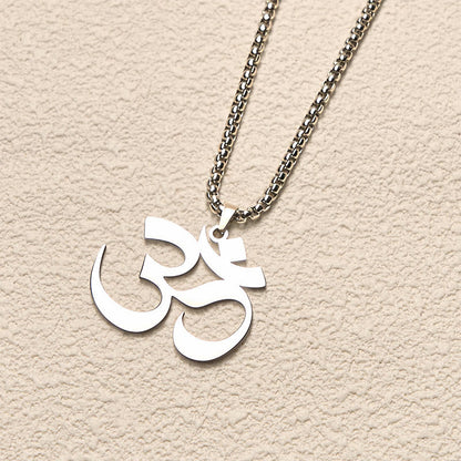 Buddha Stones Om Symbol Mantra Stainless Steel Focus Necklace Pendant
