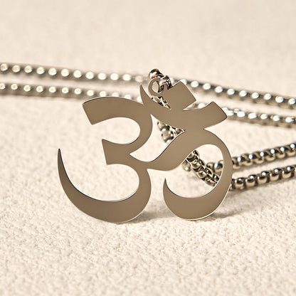 Buddha Stones Om Symbol Mantra Stainless Steel Focus Necklace Pendant