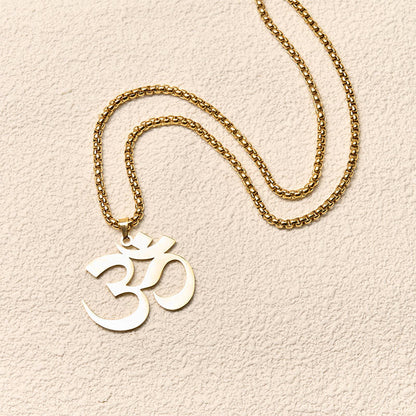 Buddha Stones Om Symbol Mantra Stainless Steel Focus Necklace Pendant
