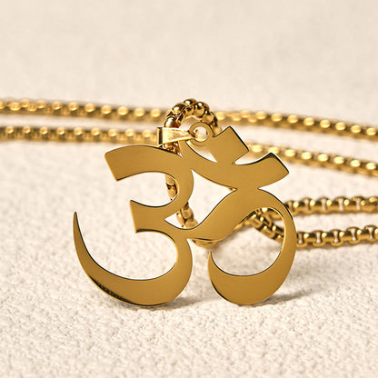 Buddha Stones Om Symbol Mantra Stainless Steel Focus Necklace Pendant