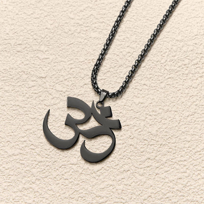 Buddha Stones Om Symbol Mantra Stainless Steel Focus Necklace Pendant