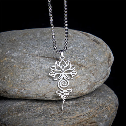 Buddha Stones Lotus Unalome Chakra Symbol Design Stainless Steel Enlightenment Necklace Pendant