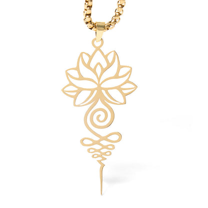 Buddha Stones Lotus Unalome Chakra Symbol Design Stainless Steel Enlightenment Necklace Pendant