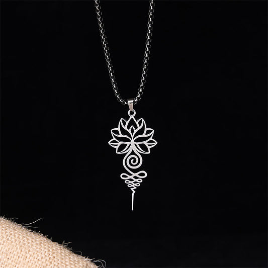 Buddha Stones Lotus Unalome Chakra Symbol Design Stainless Steel Enlightenment Necklace Pendant