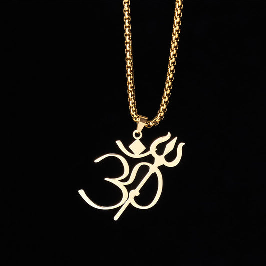 Buddha Stones Trident OM Symbol Stainless Steel Connection Necklace Pendant