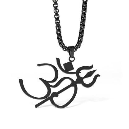 Buddha Stones Trident OM Symbol Stainless Steel Connection Necklace Pendant