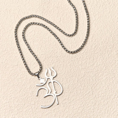 Buddha Stones Trident OM Symbol Stainless Steel Connection Necklace Pendant