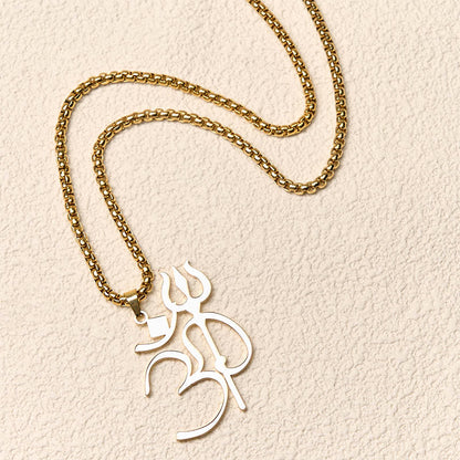 Buddha Stones Trident OM Symbol Stainless Steel Connection Necklace Pendant
