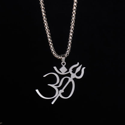 Buddha Stones Trident OM Symbol Stainless Steel Connection Necklace Pendant